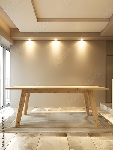 Wallpaper Mural Dining room with minimalist light-colored wooden table in classic American style Torontodigital.ca