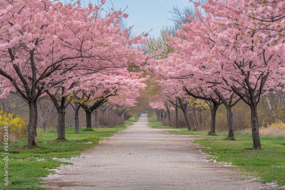 Naklejka premium Cherry blossom trees in full bloom, capturing the essence of spring. 