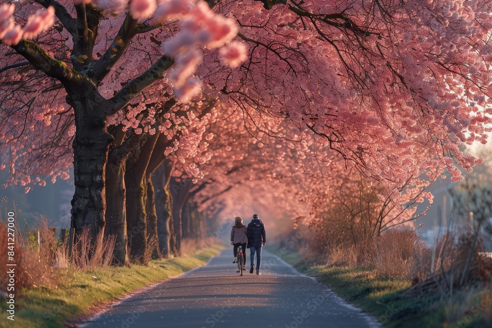 Cherry blossom trees in full bloom, capturing the essence of spring. Cherry blossom trees in full bloom, capturing the essence of spring.