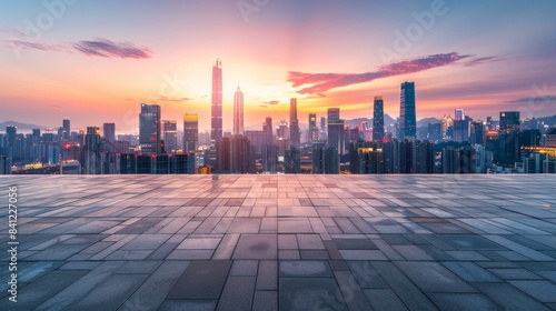 Stunning Urban Skyline at Sunset  Generative AI