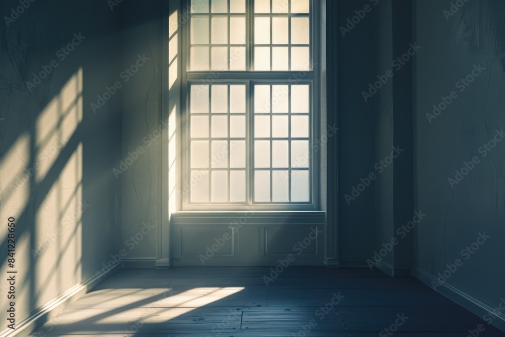 A cozy room with a large window and wooden floor, ideal for use in real estate or interior design projects A cozy room with a large window and wooden floor, ideal for use in real estate or interior design projects