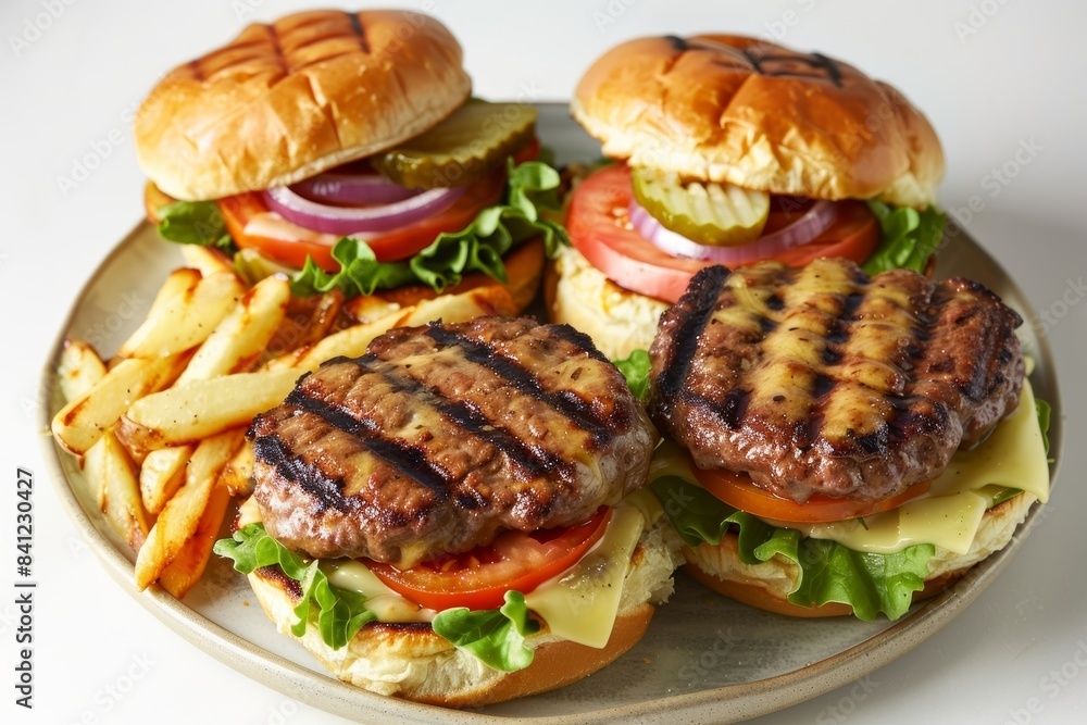 Flavorful Grilled Beef Burgers with Fresh Toppings and Fluffy Buns Flavorful Grilled Beef Burgers with Fresh Toppings and Fluffy Buns