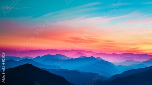 a stunning sunset illuminates a mountain range, with a vibrant orange and blue sky above