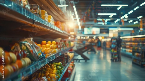 Wallpaper Mural Colorful grocery store aisle with fresh produce and blurred background of shoppers. Torontodigital.ca