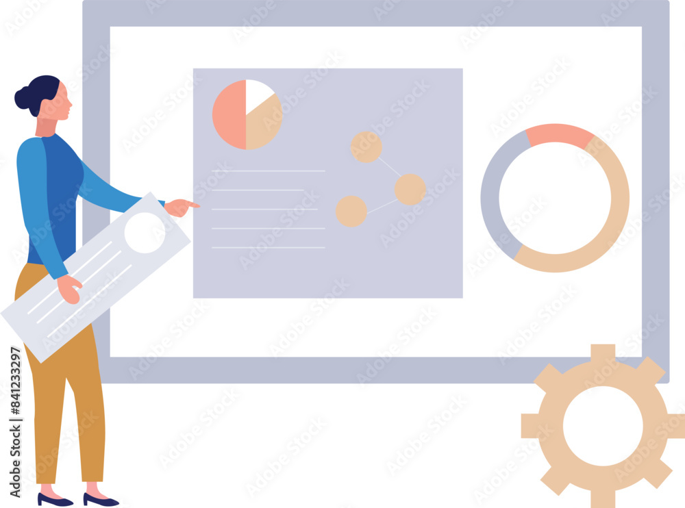 The girl is managing the document on the screen. The girl is managing the document on the screen.