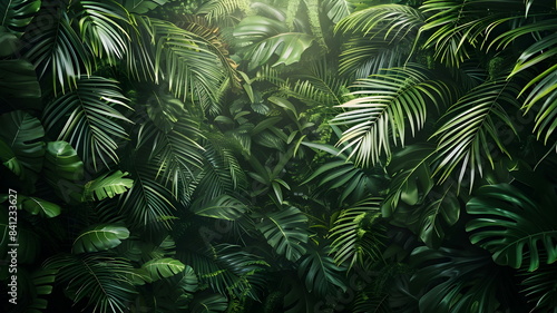 Tropical Rainforest Foliage Dense Greenery Lush Vegetation Nature Background Exotic Botanical