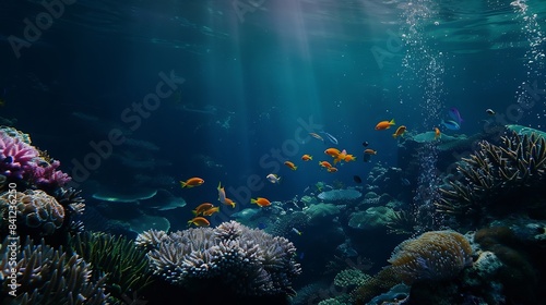 Underwater view of the coral reef Life in the ocean School of fish   Generative AI