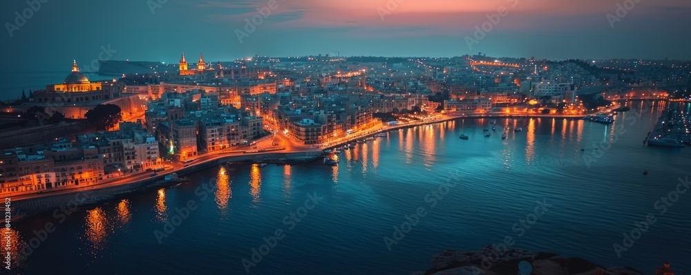 Aerial view of dense urban cityscape at night, Gzira, Malta. Aerial view of dense urban cityscape at night, Gzira, Malta.