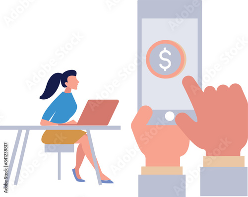 Girl is transferring money online.