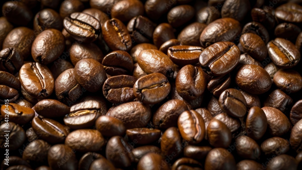 A close-up photo of Dark roasted beans coffee beans. A close-up photo of Dark roasted beans coffee beans.