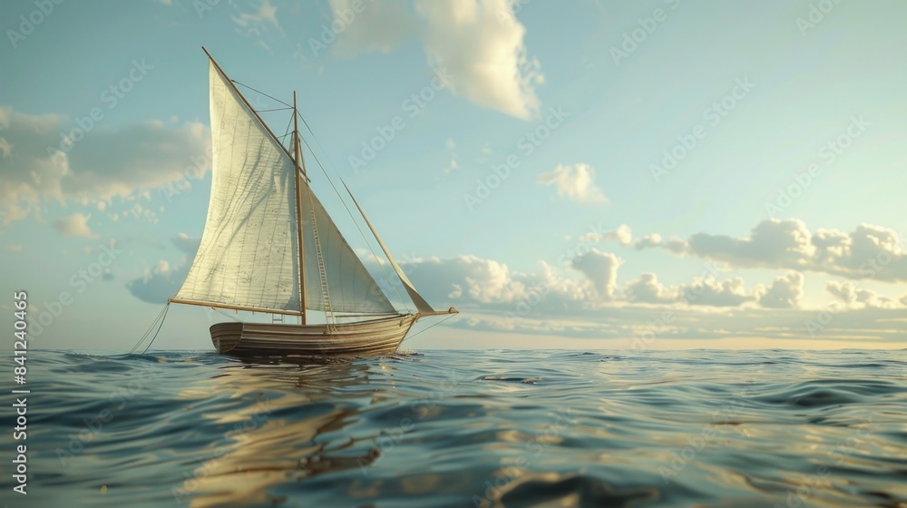 A sailboat peacefully floating on the surface of the water, suitable for use in images about leisure activities or travel
