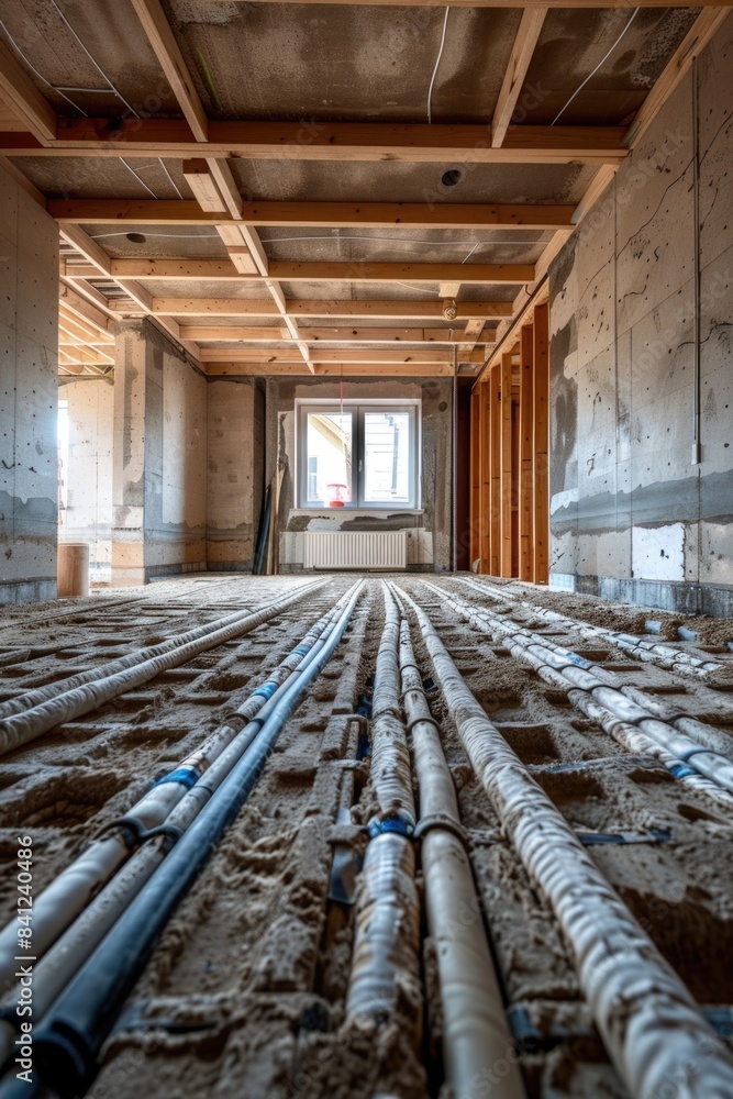A room with exposed pipes and industrial equipment A room with exposed pipes and industrial equipment