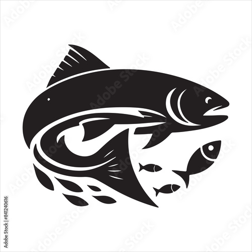 Black and white fish vector on white background,