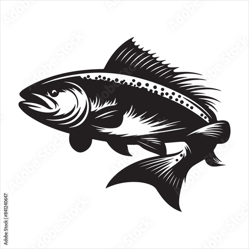 Black and white fish vector on white background,