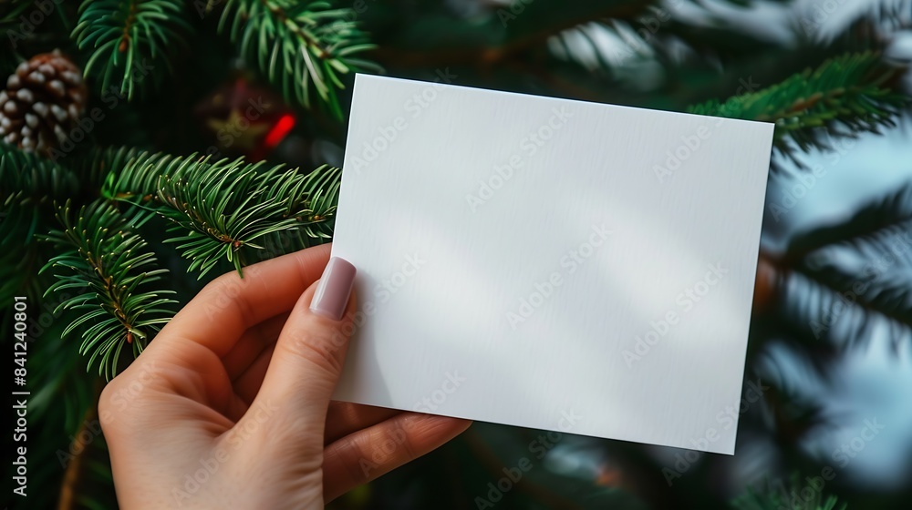 Hand holding holiday post card mock up blank empty mockup : Generative AI Hand holding holiday post card mock up blank empty mockup : Generative AI