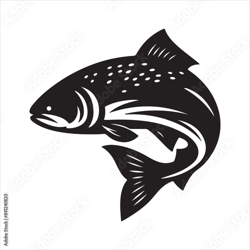 Black and white fish vector on white background,