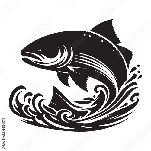 Black and white fish vector on white background,