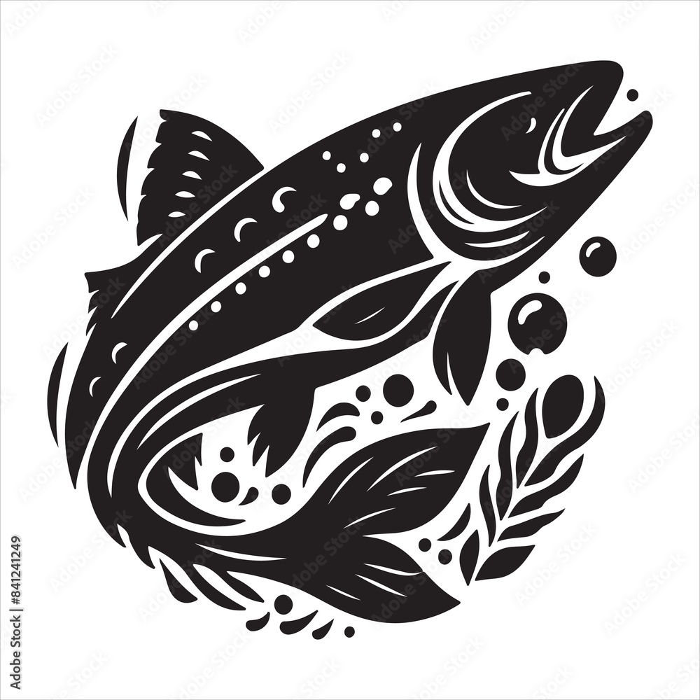 Black and white fish vector on white background, Black and white fish vector on white background,