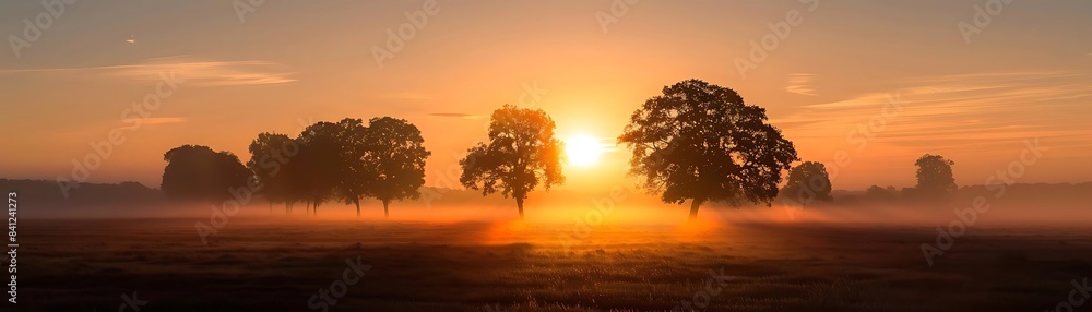 a stunning sunset illuminates a lush forest of tall trees, with a white cloud and orange sky in the background a stunning sunset illuminates a lush forest of tall trees, with a white cloud and orange sky in the background