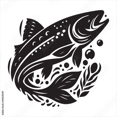 Black and white fish vector on white background,