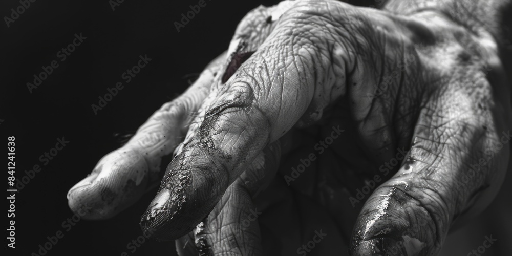 A close-up image of a person's hands, rendered in black and white A close-up image of a person's hands, rendered in black and white