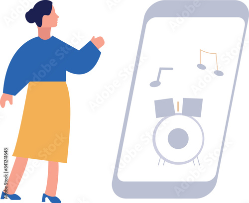 The girl is looking at the mobile phone.