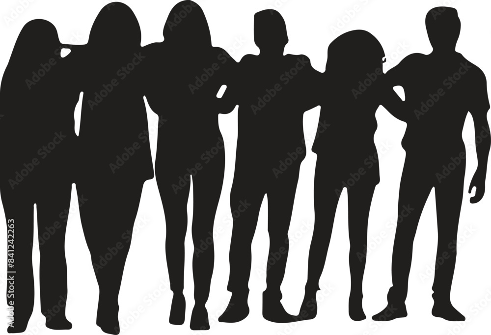 Group of friends standing together, silhouette Group of friends standing together, silhouette
