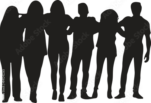Group of friends standing together, silhouette