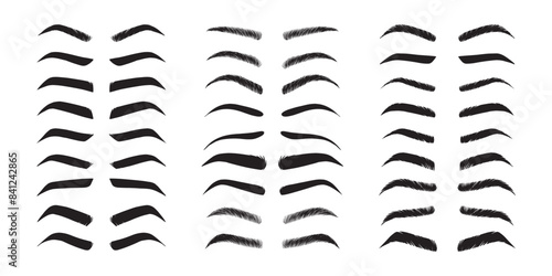 Isolated Eyebrows set Cartoon. Eyebrow makeup template. Classic brow makeup shaping vector set. Various eyebrows types. shapes, thin, thick, curved eyebrows set. 