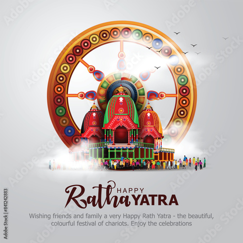 Indian festival Ratha Yatra of Lord Jagannath, Balabhadra and Subhadra on Chariot with people. new abstract vector illustration design