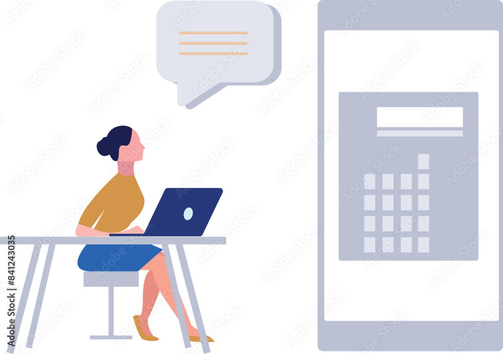 Woman looking at calculator on mobile. Woman looking at calculator on mobile.
