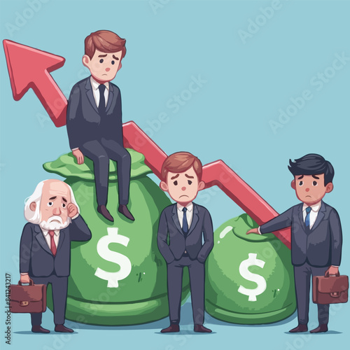 High unemployment graph with stressful unemployed men and gray graph background vector,illustration