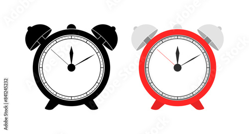 Alarm Clock Icons Set. Silhouette and flat styles. Vector icons