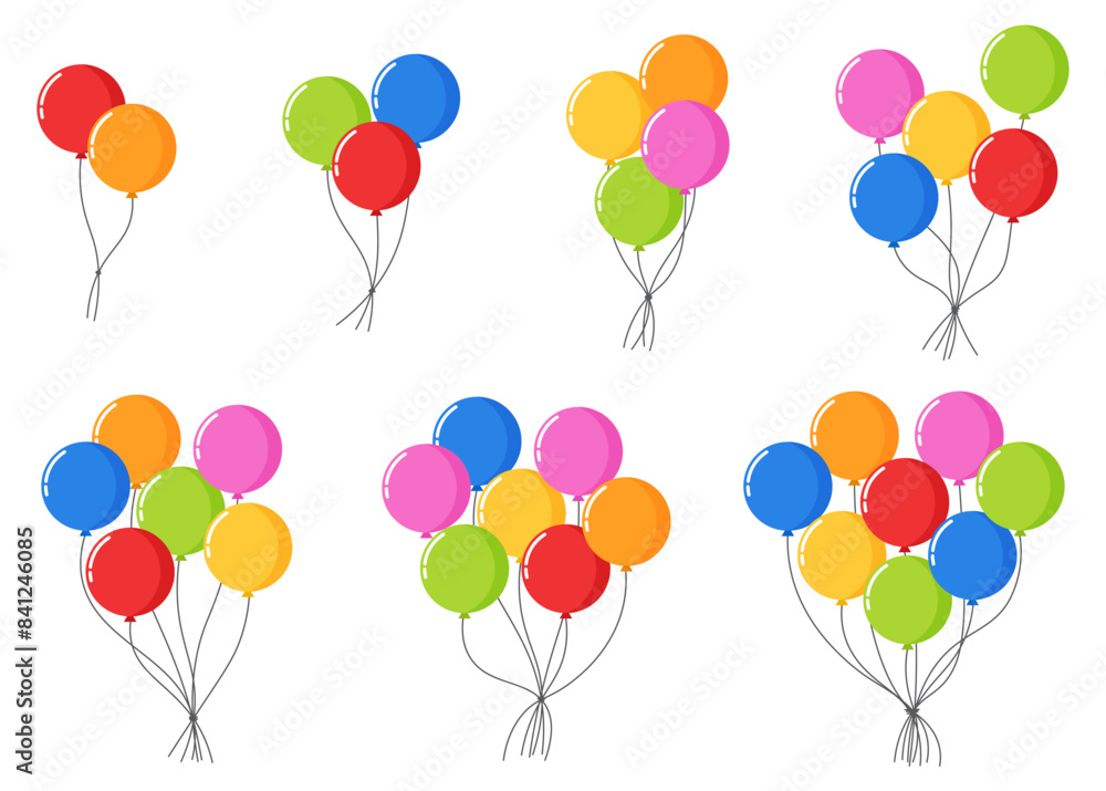 Set of bunch balloons colorful circle balloon icon holiday party illustration sticker Set of bunch balloons colorful circle balloon icon holiday party illustration sticker