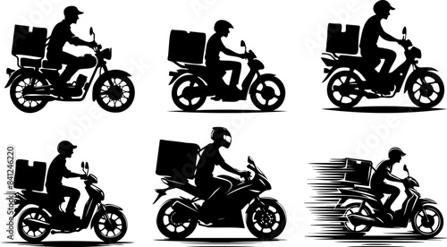 Motorcycle Delivery Silhouettes of Courier on Motorbikes