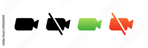 Camera Set Icons. On Off Camera Icons. Silhouette and flat styles. Vector icons
