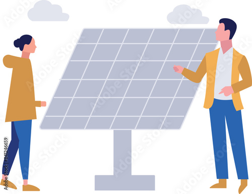 Boy telling girl about solar penal services.