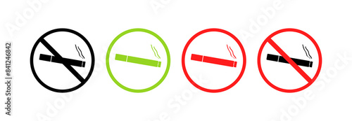 Smoking Set Icons. Prohibitory sign. Silhouette and flat styles. Vector icons.