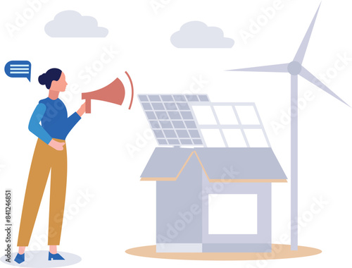 Girl announcing about solar panel services.