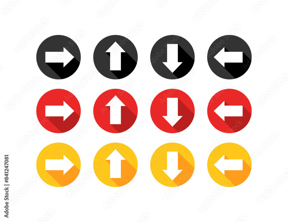 Arrows indicating the direction set icon. Silhouette and flat styles. Vector icons. Arrows indicating the direction set icon. Silhouette and flat styles. Vector icons.