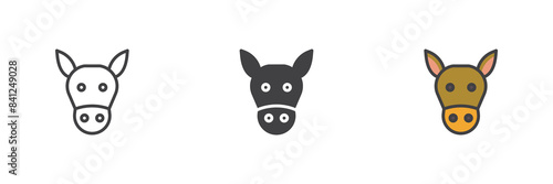 Donkey head different style icon set