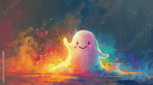 Cute smiling ghost cartoon character photo