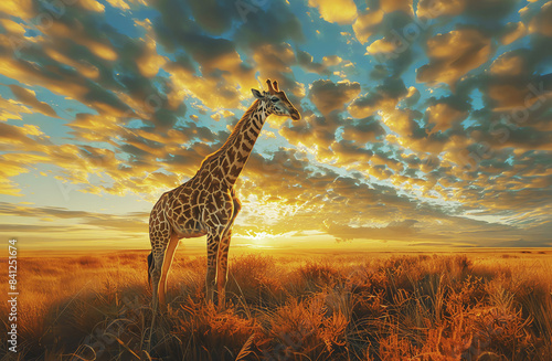 giraffe at sunset  AI generated