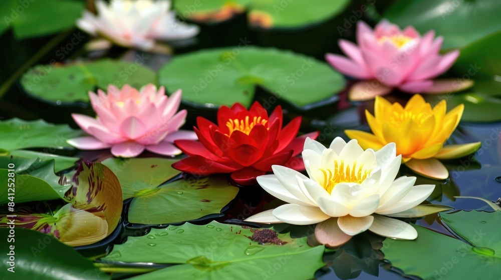 Colorful water lilies blooming in the pond Colorful water lilies blooming in the pond