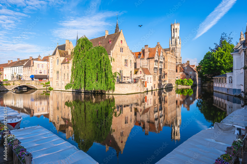 Scenery of the Rosary Quay, Rozenhoedkaai in Dutch, located in Bruges, Belgium