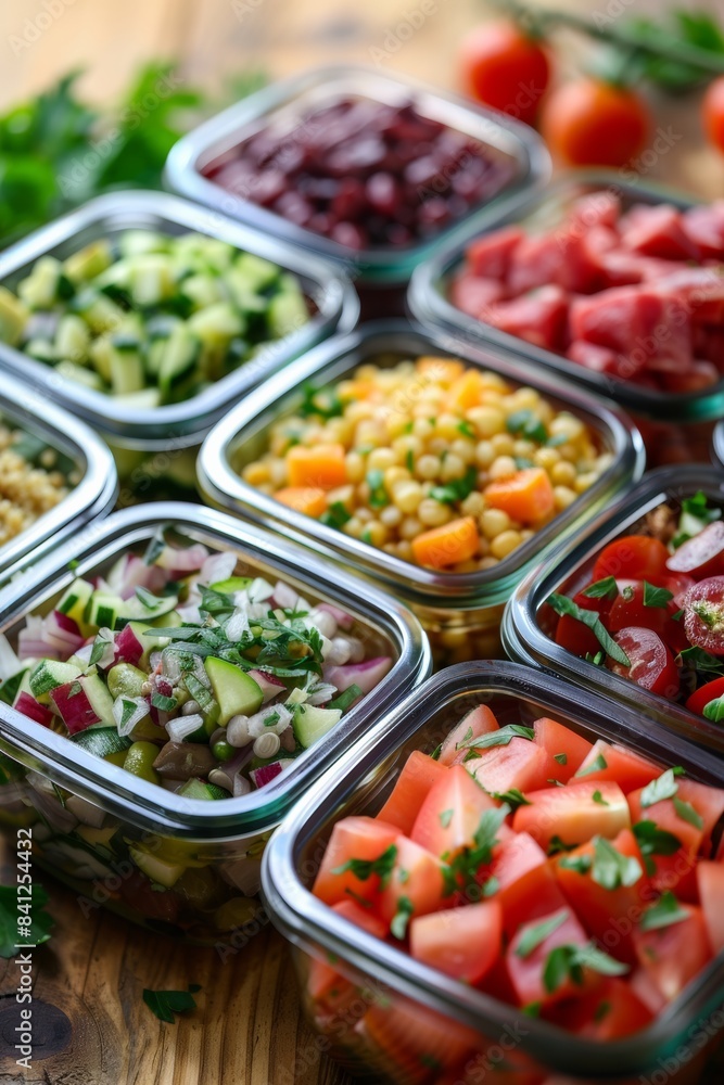 meal prep containers, each filled with balanced amounts of proteins, vegetables, and healthy grains, offering macro, keto, paleo, and low-carb options. demonstrations of healthy eating and healthy foo meal prep containers, each filled with balanced amounts of proteins, vegetables, and healthy grains, offering macro, keto, paleo, and low-carb options. demonstrations of healthy eating and healthy foo
