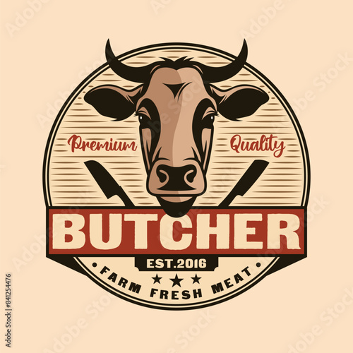 Cow Butcher steak beef meat butchery shop logo