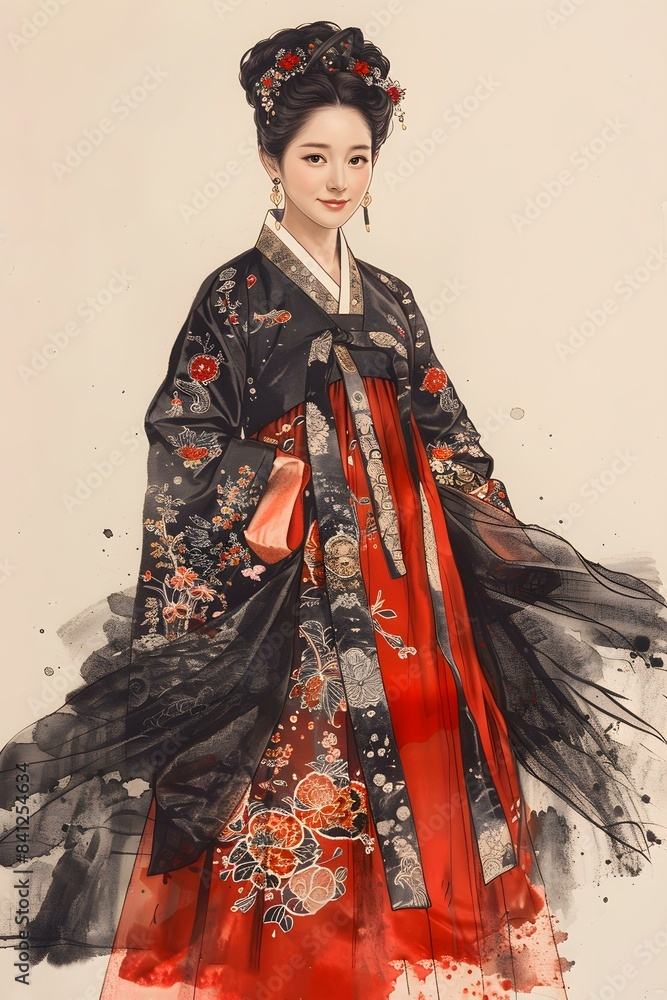 A beautiful Korean woman wearing a hanbok A beautiful Korean woman wearing a hanbok