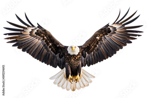 bald eagle in flight in a transparent background,