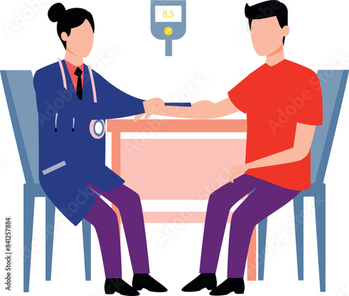 The doctor is doing sugar test on patient.